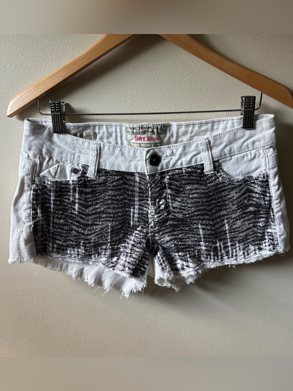 Hot Kiss “CiCi Short” Zebra Print Sequin White Shorts